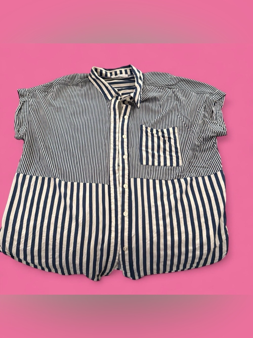 Jane and Delancey Navy and White Striped Casual Button-Down Shirt